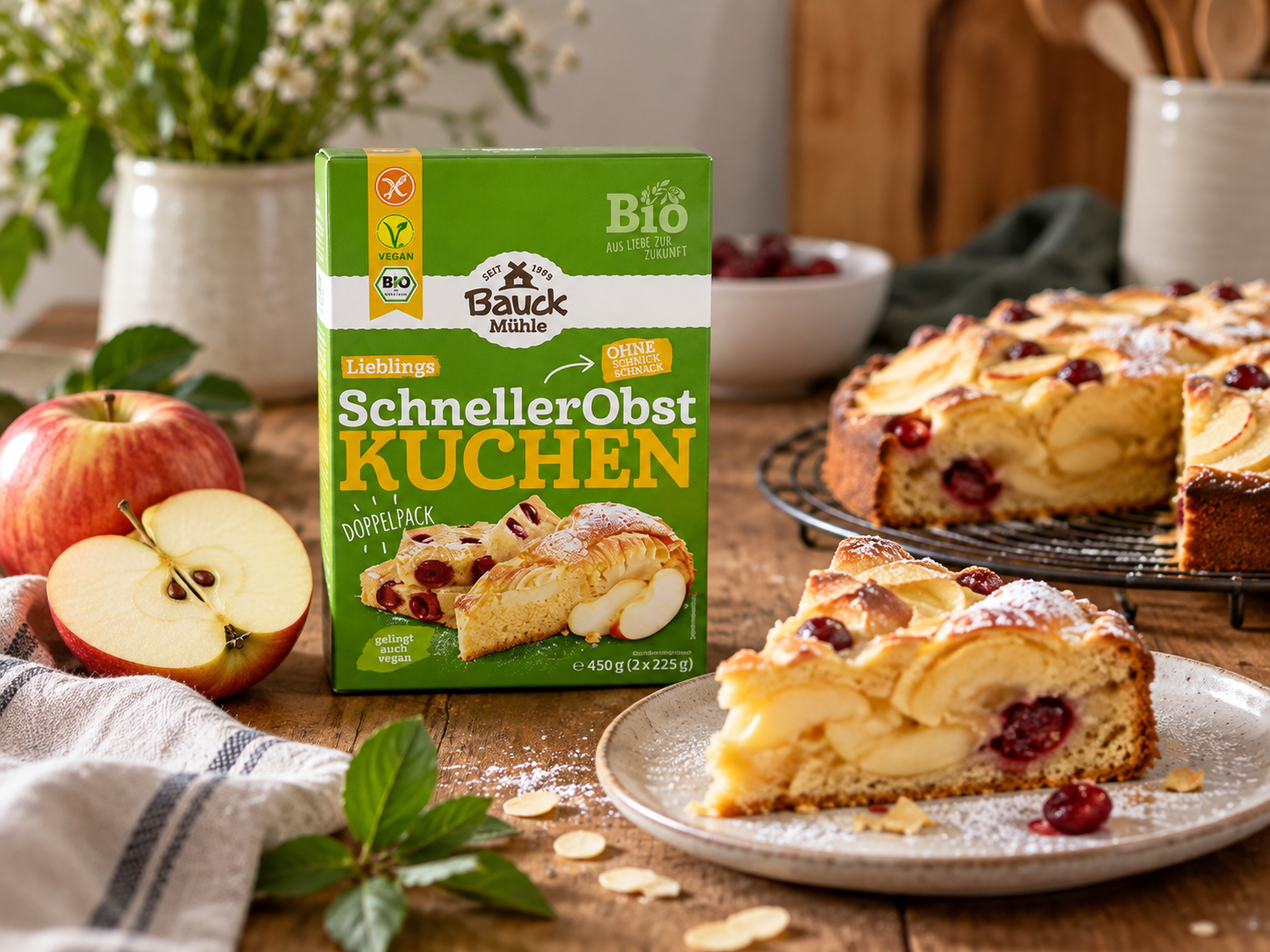Bezlepkový rychlý OVOCNÝ KOLÁČ BIO 450 g (2 x 225 g) - Bauck